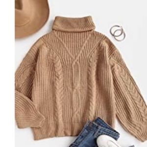 NWT L/S Turtleneck Chunky Knit Loose Oversized Sweater - MAROON - Small